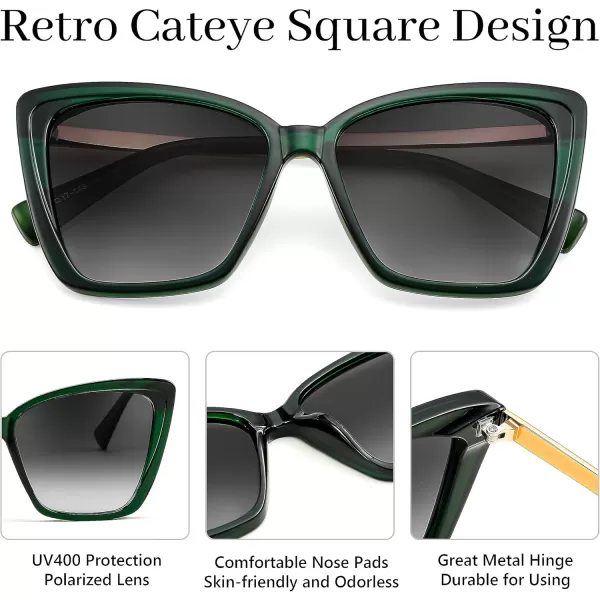FEISEDY Trendy Polarized Women Sunglasses Retro Womens Square Cat Eye Sun Glasses B4134Dark Green