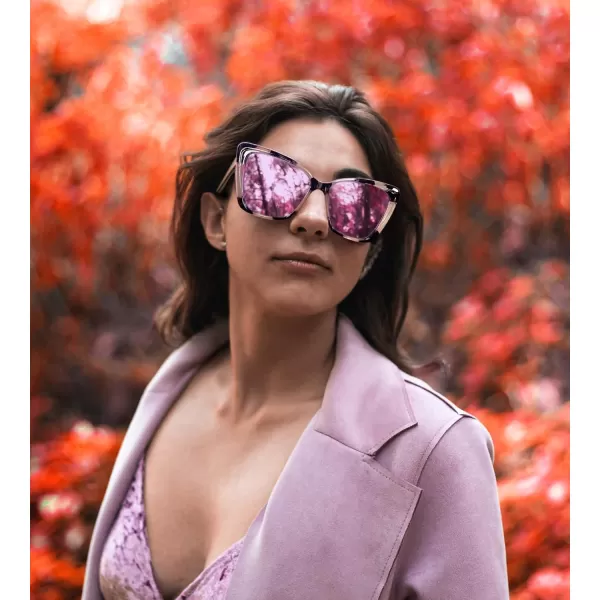 FEISEDY Trendy Polarized Women Sunglasses Retro Womens Square Cat Eye Sun Glasses B4134Marble FramePurple Pink Mirror