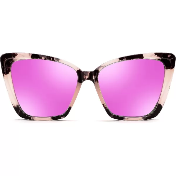 FEISEDY Trendy Polarized Women Sunglasses Retro Womens Square Cat Eye Sun Glasses B4134Marble FramePurple Pink Mirror