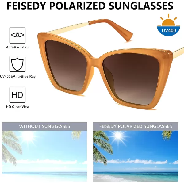 FEISEDY Trendy Polarized Women Sunglasses Retro Womens Square Cat Eye Sun Glasses B4134Milky Orange