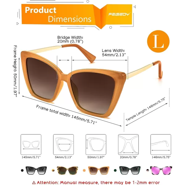 FEISEDY Trendy Polarized Women Sunglasses Retro Womens Square Cat Eye Sun Glasses B4134Milky Orange