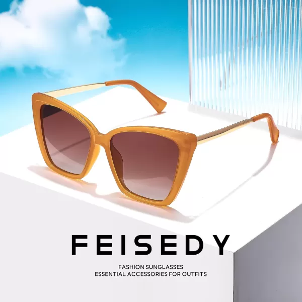 FEISEDY Trendy Polarized Women Sunglasses Retro Womens Square Cat Eye Sun Glasses B4134Milky Orange