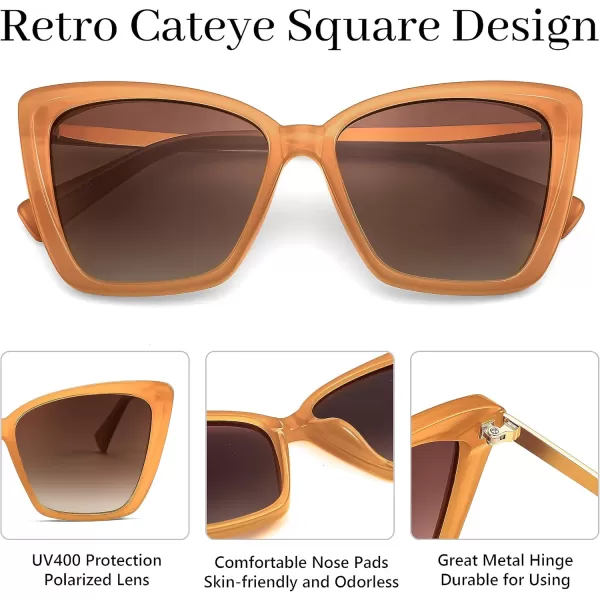 FEISEDY Trendy Polarized Women Sunglasses Retro Womens Square Cat Eye Sun Glasses B4134Milky Orange