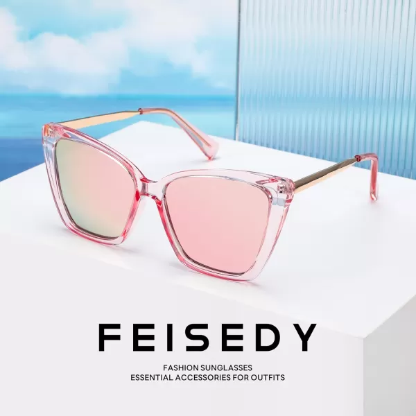 FEISEDY Trendy Polarized Women Sunglasses Retro Womens Square Cat Eye Sun Glasses B4134Pink