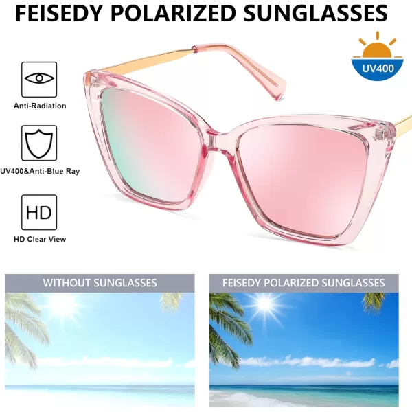 FEISEDY Trendy Polarized Women Sunglasses Retro Womens Square Cat Eye Sun Glasses B4134Pink