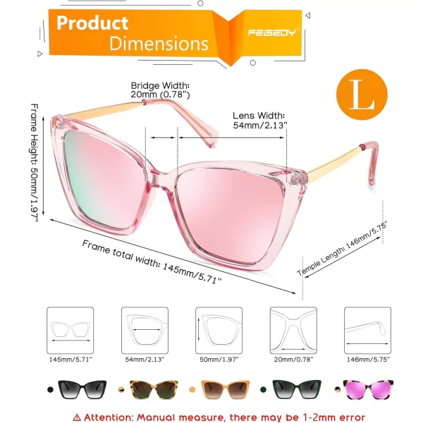 FEISEDY Trendy Polarized Women Sunglasses Retro Womens Square Cat Eye Sun Glasses B4134Pink