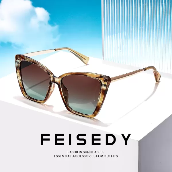 FEISEDY Trendy Polarized Women Sunglasses Retro Womens Square Cat Eye Sun Glasses B4134Yellow Leopard