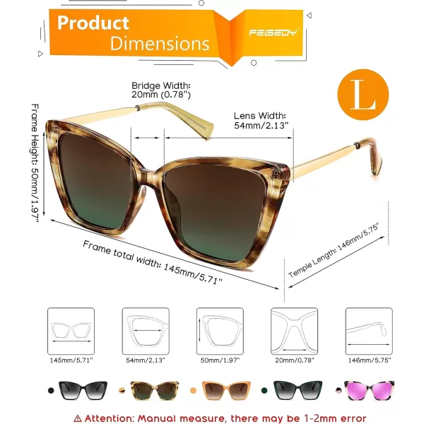 FEISEDY Trendy Polarized Women Sunglasses Retro Womens Square Cat Eye Sun Glasses B4134Yellow Leopard