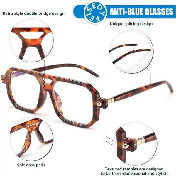 FEISEDY Vintage Square Blue Light Blocking Glasses Women Men 70s Flat Aviator Glasses Computer Anti Glare B0062Leopard