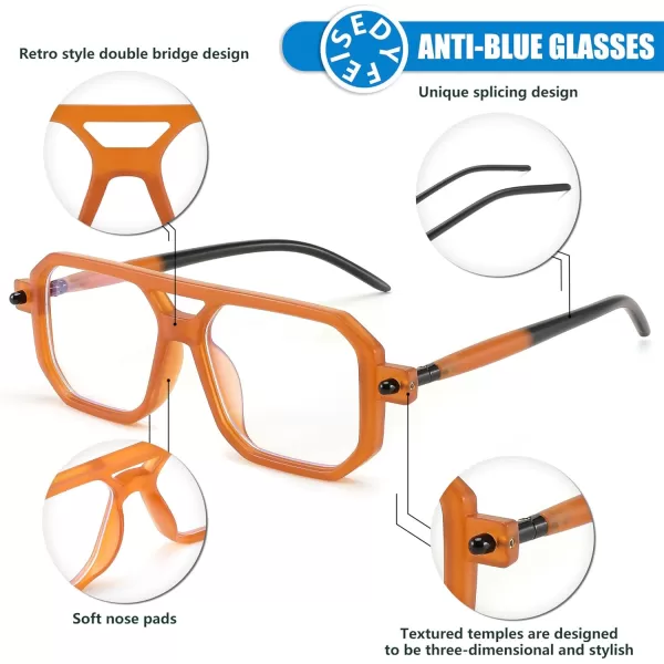 FEISEDY Vintage Square Blue Light Blocking Glasses Women Men 70s Flat Aviator Glasses Computer Anti Glare B0062Orange