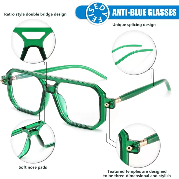 FEISEDY Vintage Square Blue Light Blocking Glasses Women Men 70s Flat Aviator Glasses Computer Anti Glare B0062Transparent Green