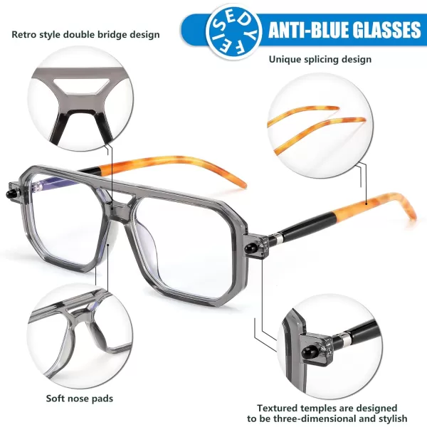 FEISEDY Vintage Square Blue Light Blocking Glasses Women Men 70s Flat Aviator Glasses Computer Anti Glare B0062Transparent Grey