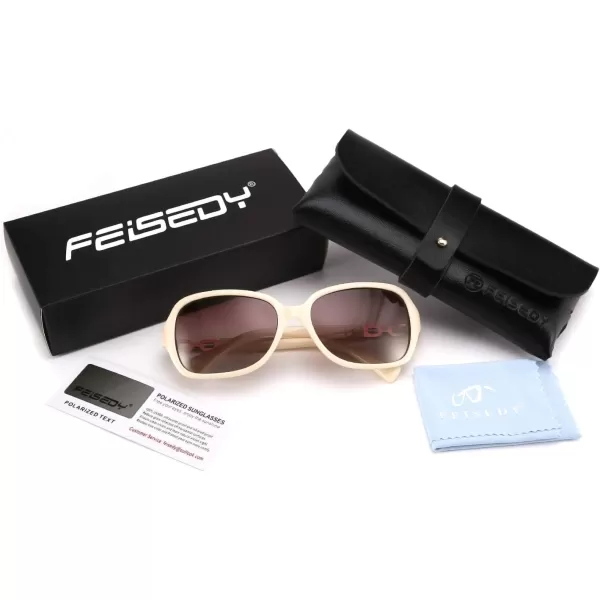 FEISEDY Vintage Square Polarized Sunglasses for Women UV400 Travel Driving Fashion Arcuate Sunglasses B2526Beige