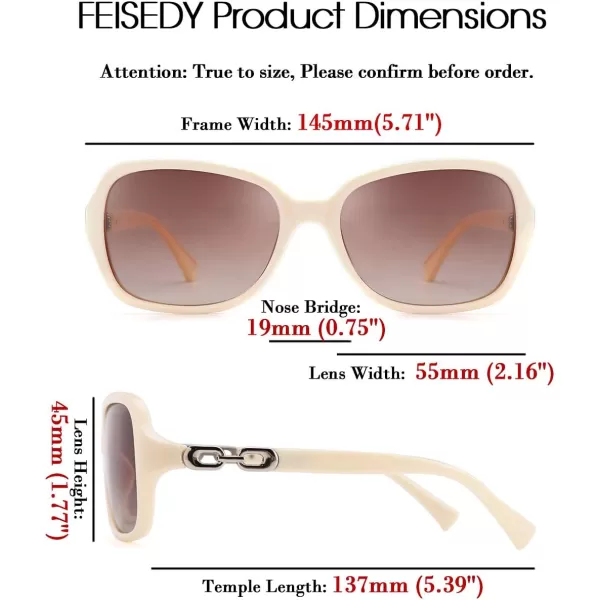 FEISEDY Vintage Square Polarized Sunglasses for Women UV400 Travel Driving Fashion Arcuate Sunglasses B2526Beige