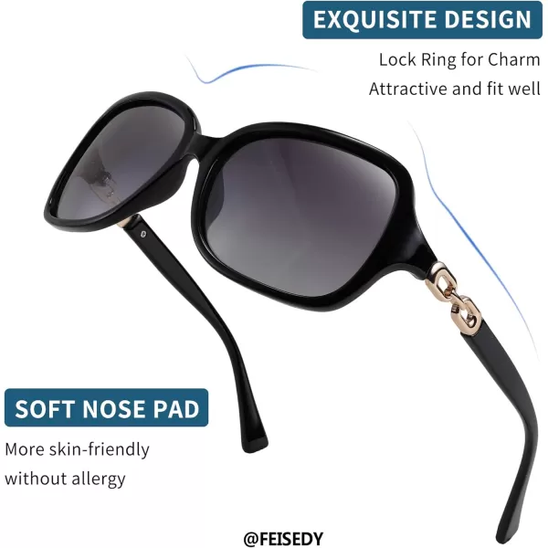 FEISEDY Vintage Square Polarized Sunglasses for Women UV400 Travel Driving Fashion Arcuate Sunglasses B2526Black