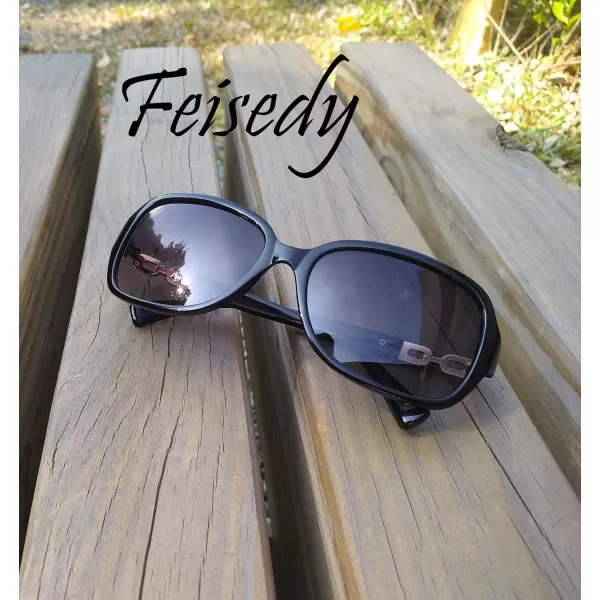 FEISEDY Vintage Square Polarized Sunglasses for Women UV400 Travel Driving Fashion Arcuate Sunglasses B2526Black