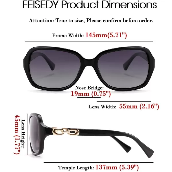 FEISEDY Vintage Square Polarized Sunglasses for Women UV400 Travel Driving Fashion Arcuate Sunglasses B2526Black
