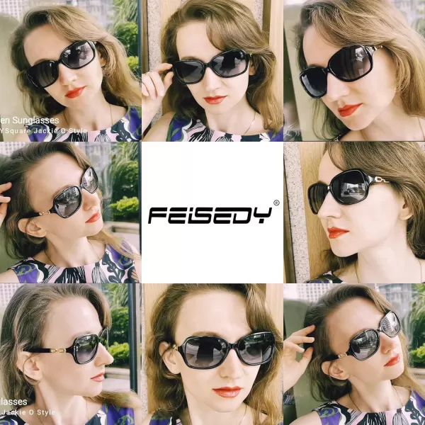 FEISEDY Vintage Square Polarized Sunglasses for Women UV400 Travel Driving Fashion Arcuate Sunglasses B2526Black
