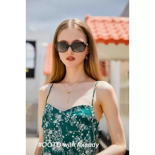 FEISEDY Vintage Square Polarized Sunglasses for Women UV400 Travel Driving Fashion Arcuate Sunglasses B2526Black