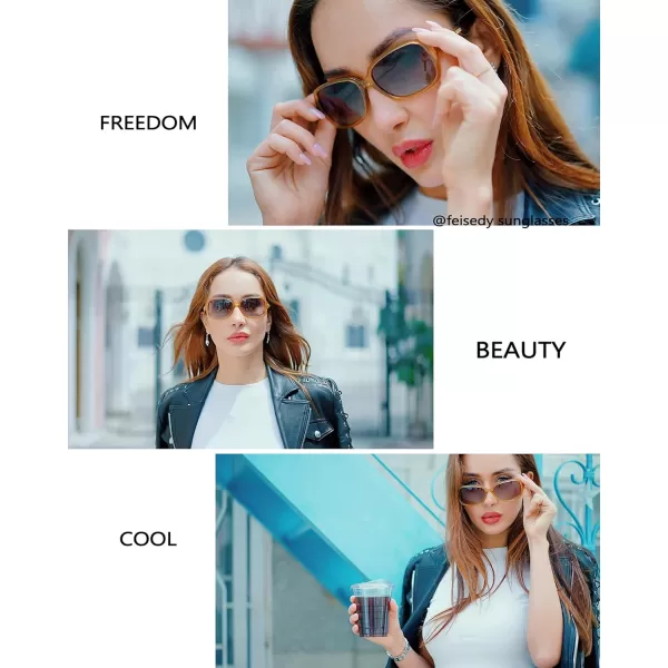 FEISEDY Vintage Square Polarized Sunglasses for Women UV400 Travel Driving Fashion Arcuate Sunglasses B2526Champagne Frame