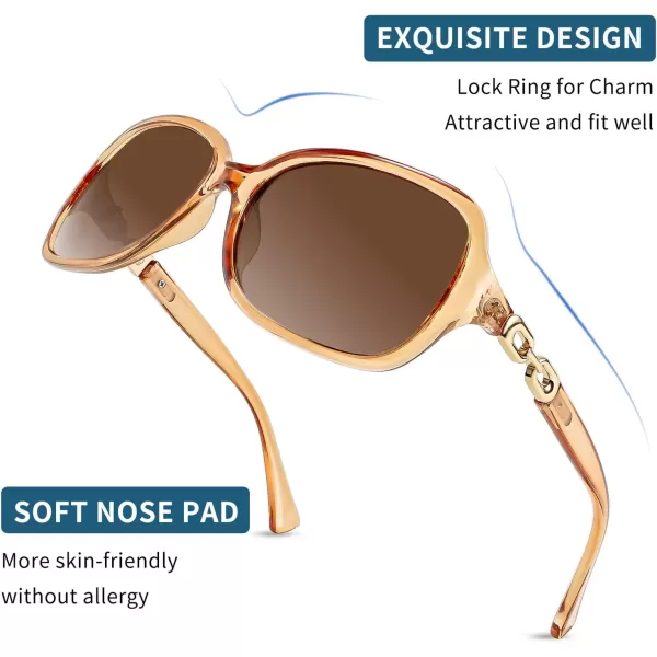 FEISEDY Vintage Square Polarized Sunglasses for Women UV400 Travel Driving Fashion Arcuate Sunglasses B2526Champagne Frame