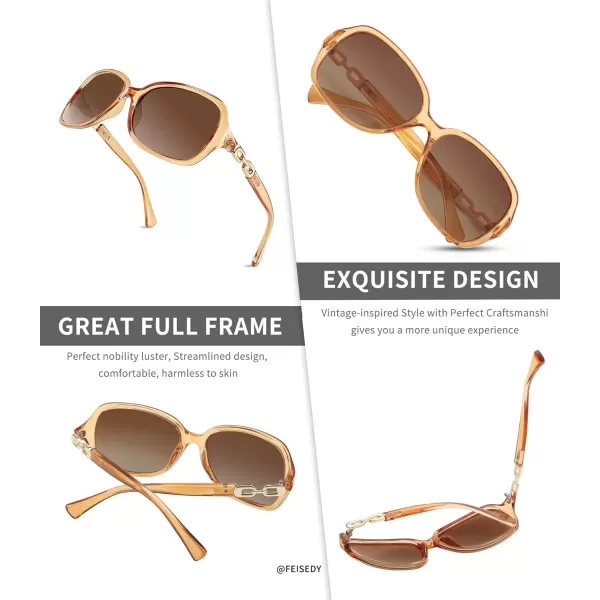 FEISEDY Vintage Square Polarized Sunglasses for Women UV400 Travel Driving Fashion Arcuate Sunglasses B2526Champagne Frame
