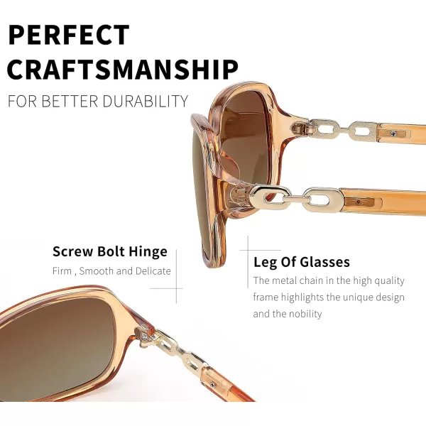 FEISEDY Vintage Square Polarized Sunglasses for Women UV400 Travel Driving Fashion Arcuate Sunglasses B2526Champagne Frame
