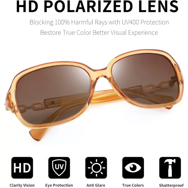 FEISEDY Vintage Square Polarized Sunglasses for Women UV400 Travel Driving Fashion Arcuate Sunglasses B2526Champagne Frame