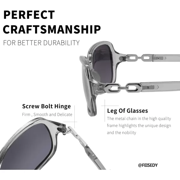 FEISEDY Vintage Square Polarized Sunglasses for Women UV400 Travel Driving Fashion Arcuate Sunglasses B2526Clear Gray Frame Gradual Grey Lenses