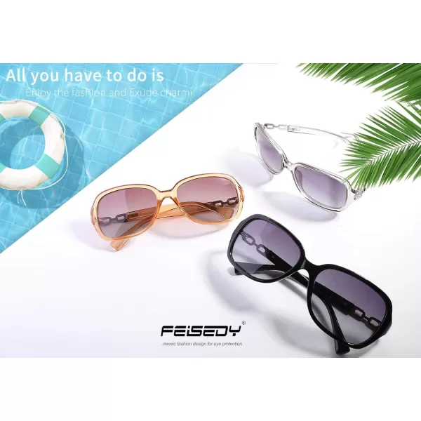FEISEDY Vintage Square Polarized Sunglasses for Women UV400 Travel Driving Fashion Arcuate Sunglasses B2526Clear Gray Frame Gradual Grey Lenses