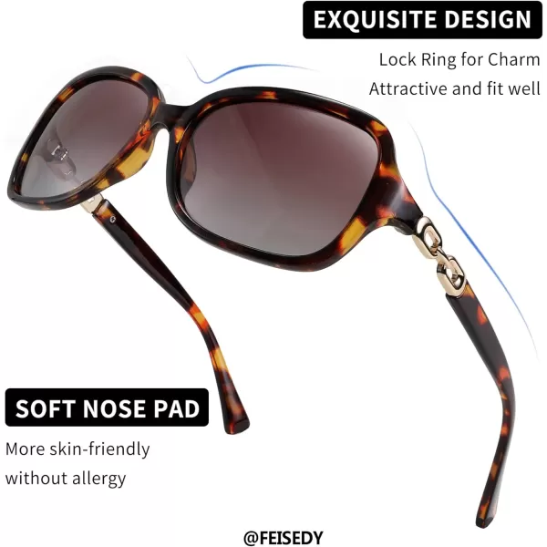 FEISEDY Vintage Square Polarized Sunglasses for Women UV400 Travel Driving Fashion Arcuate Sunglasses B2526Leopard