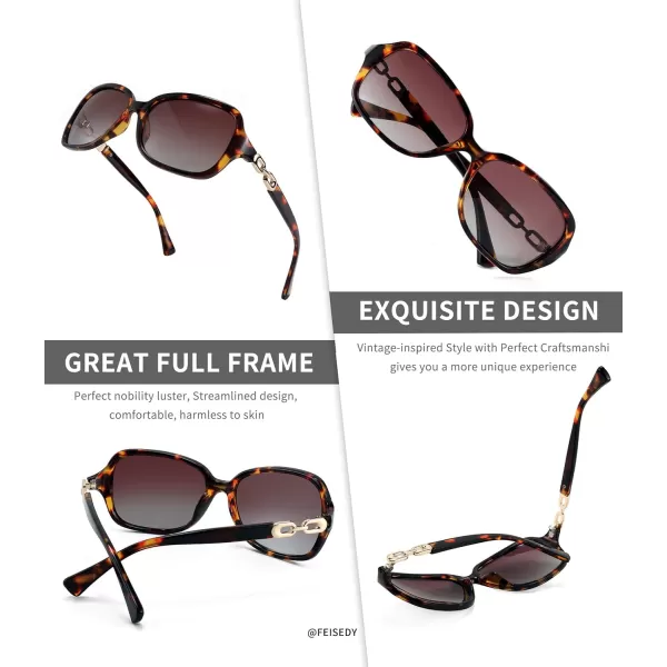 FEISEDY Vintage Square Polarized Sunglasses for Women UV400 Travel Driving Fashion Arcuate Sunglasses B2526Leopard