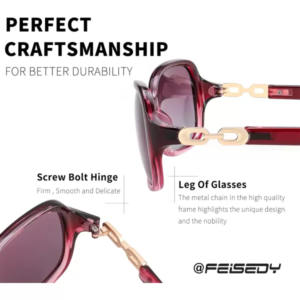 FEISEDY Vintage Square Polarized Sunglasses for Women UV400 Travel Driving Fashion Arcuate Sunglasses B2526Purple Frame  Gradual Purple Lens