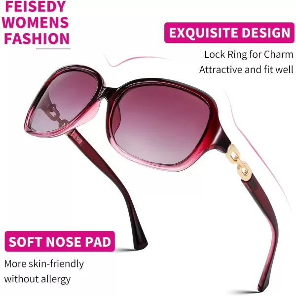 FEISEDY Vintage Square Polarized Sunglasses for Women UV400 Travel Driving Fashion Arcuate Sunglasses B2526Purple Frame  Gradual Purple Lens