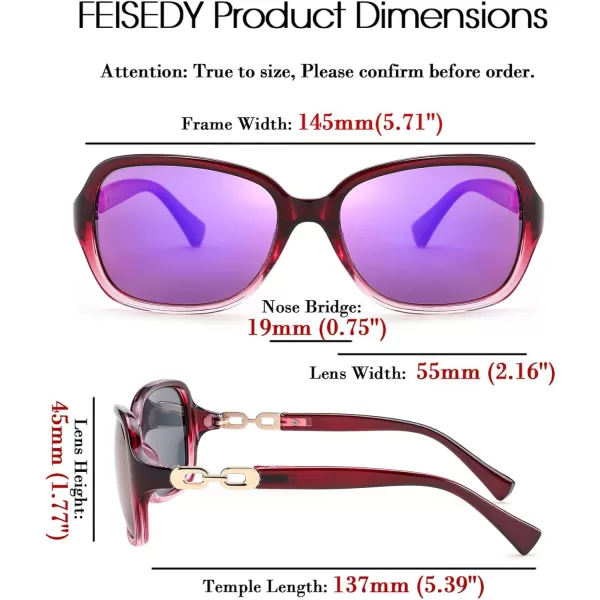 FEISEDY Vintage Square Polarized Sunglasses for Women UV400 Travel Driving Fashion Arcuate Sunglasses B2526Purple Frame  Purple Mirror Lens