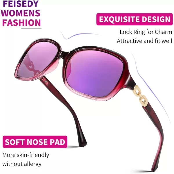 FEISEDY Vintage Square Polarized Sunglasses for Women UV400 Travel Driving Fashion Arcuate Sunglasses B2526Purple Frame  Purple Mirror Lens