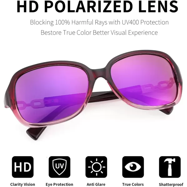 FEISEDY Vintage Square Polarized Sunglasses for Women UV400 Travel Driving Fashion Arcuate Sunglasses B2526Purple Frame  Purple Mirror Lens