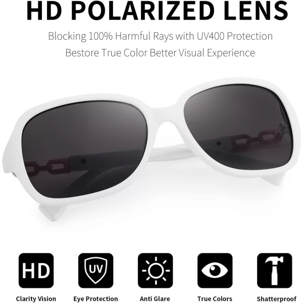 FEISEDY Vintage Square Polarized Sunglasses for Women UV400 Travel Driving Fashion Arcuate Sunglasses B2526White Frame  Grey Lens