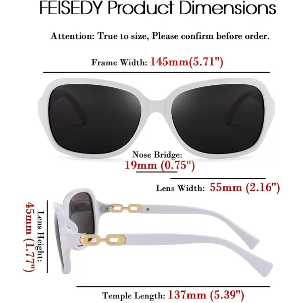 FEISEDY Vintage Square Polarized Sunglasses for Women UV400 Travel Driving Fashion Arcuate Sunglasses B2526White Frame  Grey Lens
