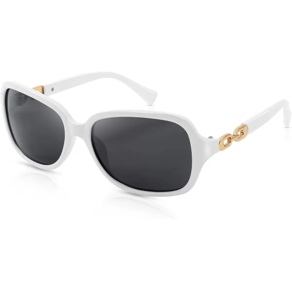 FEISEDY Vintage Square Polarized Sunglasses for Women UV400 Travel Driving Fashion Arcuate Sunglasses B2526White Frame  Grey Lens
