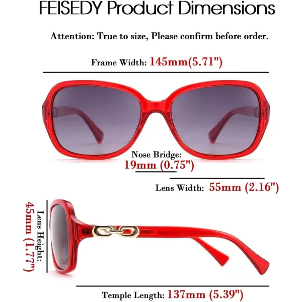 FEISEDY Vintage Square Polarized Sunglasses for Women UV400 Travel Driving Fashion Arcuate Sunglasses B2526Wine Red