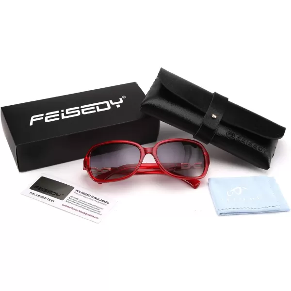 FEISEDY Vintage Square Polarized Sunglasses for Women UV400 Travel Driving Fashion Arcuate Sunglasses B2526Wine Red