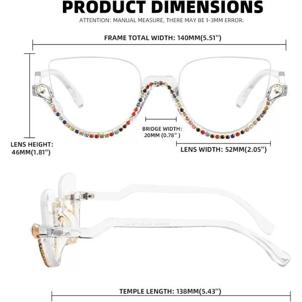 FEISEDY Women Blue Light Blocking Glasses Fashion Half Frame Cat Eye Glasses Inlaid Diamond Anti Eyestrain B2995Multicoloured