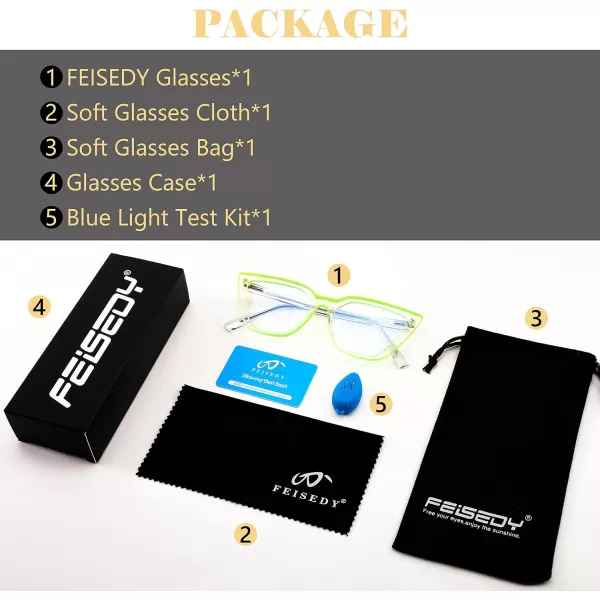 FEISEDY Women Cat Eye Blue Light Blocking Glasse Frame Fake Nerd Clear Square Computer Eyewear Anti Eyestrain B2353Fluorescent Green