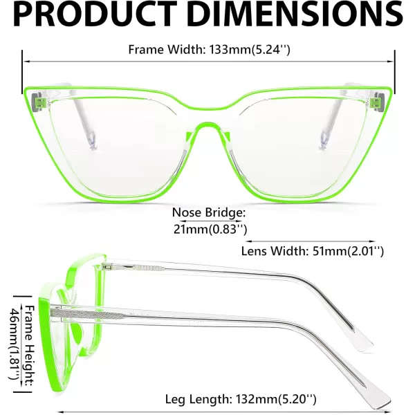 FEISEDY Women Cat Eye Blue Light Blocking Glasse Frame Fake Nerd Clear Square Computer Eyewear Anti Eyestrain B2353Fluorescent Green