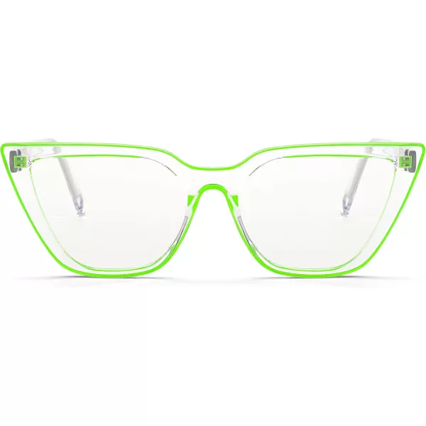 FEISEDY Women Cat Eye Blue Light Blocking Glasse Frame Fake Nerd Clear Square Computer Eyewear Anti Eyestrain B2353Fluorescent Green