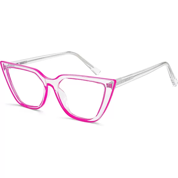 FEISEDY Women Cat Eye Blue Light Blocking Glasse Frame Fake Nerd Clear Square Computer Eyewear Anti Eyestrain B2353Rose Red