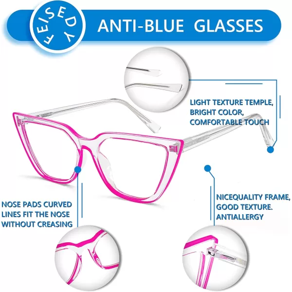 FEISEDY Women Cat Eye Blue Light Blocking Glasse Frame Fake Nerd Clear Square Computer Eyewear Anti Eyestrain B2353Rose Red