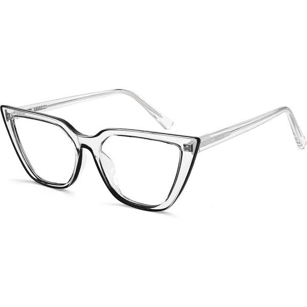 FEISEDY Women Cat Eye Blue Light Blocking Glasse Frame Fake Nerd Clear Square Computer Eyewear Anti Eyestrain B2353Transparent Black