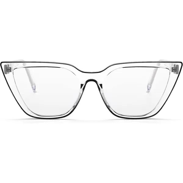 FEISEDY Women Cat Eye Blue Light Blocking Glasse Frame Fake Nerd Clear Square Computer Eyewear Anti Eyestrain B2353Transparent Black